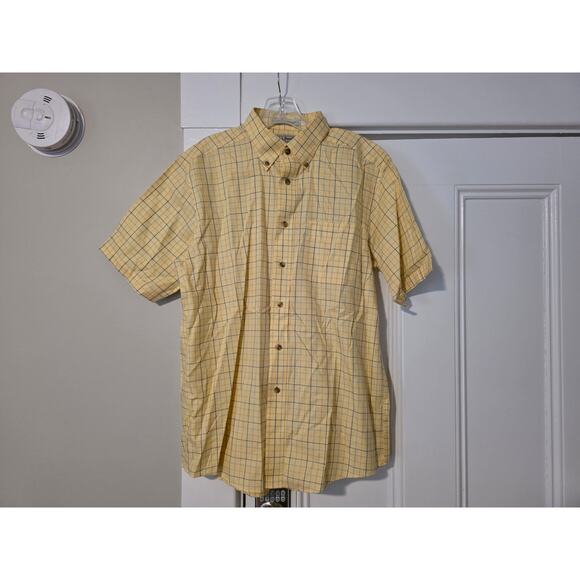 LL Bean Cotton Short Sleeve Button Down Shirt Mens Size M Tall Yellow Striped - Picture 1 of 8